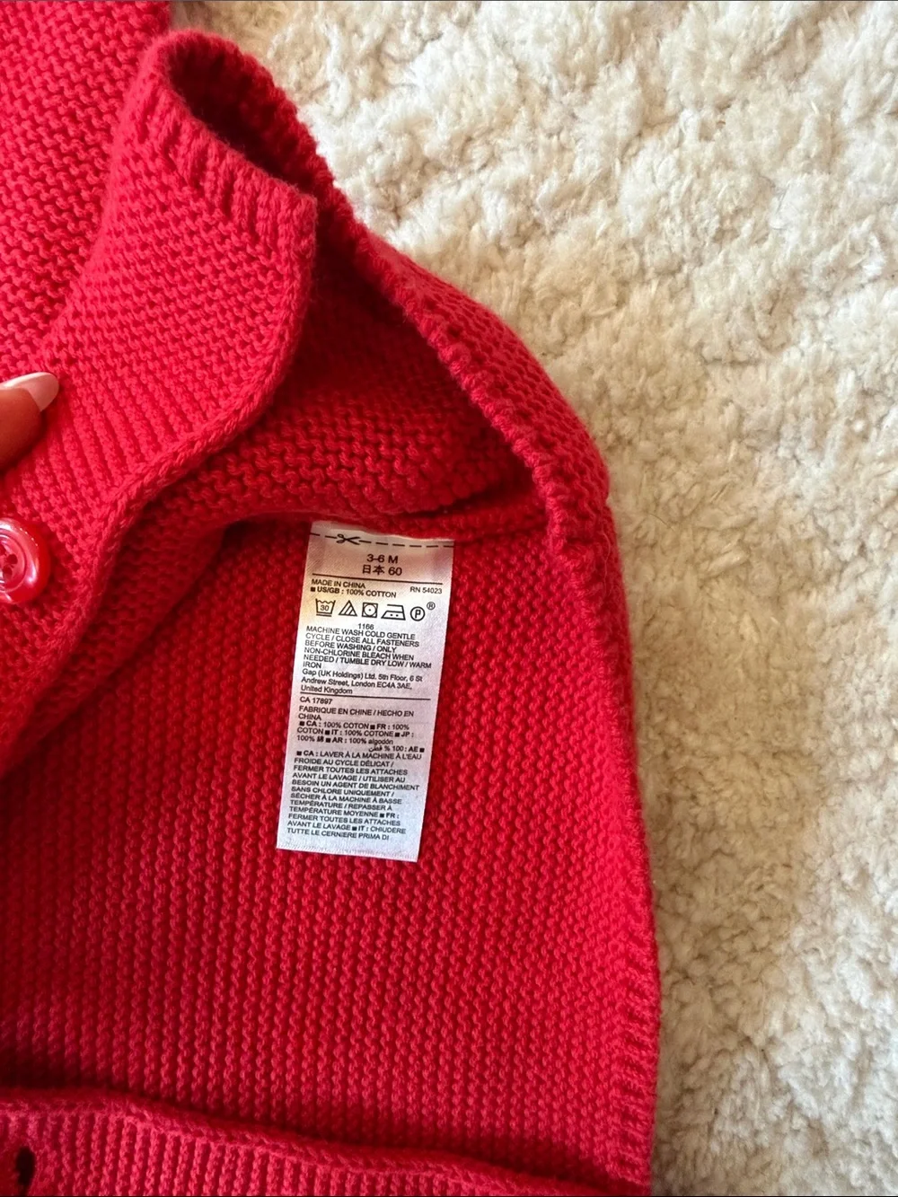 GAP Red Hooded Knit Baby Jacket with Ear Details